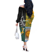 Personalised Rugby 2025 Championship Off The Shoulder Long Sleeve Dress Combination of Southern Hemisphere Countries LT14 - Polynesian Pride