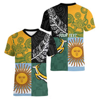 Personalised Rugby 2025 Championship Women V-Neck T-Shirt Combination of Southern Hemisphere Countries LT14 - Polynesian Pride