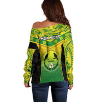 Papua New Guinea Rugby Off Shoulder Sweater Enga Mioks PNG Polynesian Pattern LT14 - Polynesian Pride