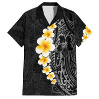 Black Tropical Plumeria With Galaxy Polynesian Art Family Matching Off Shoulder Maxi Dress and Hawaiian Shirt LT14 Dad's Shirt - Short Sleeve Black - Polynesian Pride