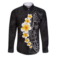 Black Tropical Plumeria With Galaxy Polynesian Art Family Matching Off Shoulder Maxi Dress and Hawaiian Shirt LT14 Dad's Shirt - Long Sleeve Black - Polynesian Pride