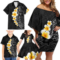 Black Tropical Plumeria With Galaxy Polynesian Art Family Matching Off Shoulder Short Dress and Hawaiian Shirt LT14 - Polynesian Pride