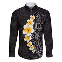 Black Tropical Plumeria With Galaxy Polynesian Art Family Matching Puletasi and Hawaiian Shirt LT14 Dad's Shirt - Long Sleeve Black - Polynesian Pride