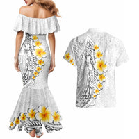 White Tropical Plumeria With Galaxy Polynesian Art Couples Matching Mermaid Dress and Hawaiian Shirt LT14 - Polynesian Pride