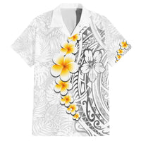 White Tropical Plumeria With Galaxy Polynesian Art Family Matching Off The Shoulder Long Sleeve Dress and Hawaiian Shirt LT14 Dad's Shirt - Short Sleeve White - Polynesian Pride
