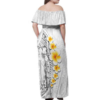 White Tropical Plumeria With Galaxy Polynesian Art Family Matching Off Shoulder Maxi Dress and Hawaiian Shirt LT14 - Polynesian Pride