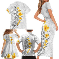 White Tropical Plumeria With Galaxy Polynesian Art Family Matching Short Sleeve Bodycon Dress and Hawaiian Shirt LT14 - Polynesian Pride