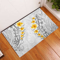 White Tropical Plumeria With Galaxy Polynesian Art Rubber Doormat