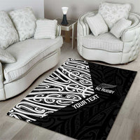 New Zealand Silver Fern Rugby Custom Area Rug Maori Koru Go Black Fern - Polynesian Pride