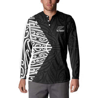New Zealand Silver Fern Rugby Custom Button Sweatshirt Maori Koru Go Black Fern - Polynesian Pride