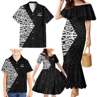 New Zealand Silver Fern Rugby Custom Family Matching Mermaid Dress and Hawaiian Shirt Maori Koru Go Black Fern LT14 - Polynesian Pride