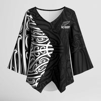 New Zealand Silver Fern Rugby Custom Kimono Sleeve Blouse Maori Koru Go Black Fern LT14 Female Black - Polynesian Pride