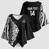New Zealand Silver Fern Rugby Custom Kimono Sleeve Blouse Maori Koru Go Black Fern LT14 - Polynesian Pride