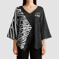 New Zealand Silver Fern Rugby Custom Kimono Sleeve Blouse Maori Koru Go Black Fern LT14 - Polynesian Pride