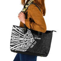New Zealand Silver Fern Rugby Custom Leather Tote Bag Maori Koru Go Black Fern LT14 Black - Polynesian Pride