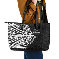 New Zealand Silver Fern Rugby Custom Leather Tote Bag Maori Koru Go Black Fern LT14 - Polynesian Pride