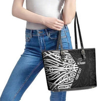 New Zealand Silver Fern Rugby Custom Leather Tote Bag Maori Koru Go Black Fern LT14 - Polynesian Pride