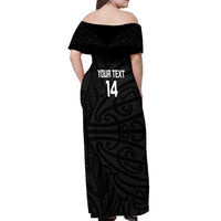 New Zealand Silver Fern Rugby Custom Off Shoulder Maxi Dress Maori Koru Go Black Fern LT14 - Polynesian Pride