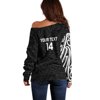 New Zealand Silver Fern Rugby Custom Off Shoulder Sweater Maori Koru Go Black Fern LT14 - Polynesian Pride