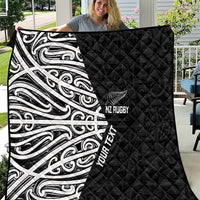 New Zealand Silver Fern Rugby Custom Quilt Maori Koru Go Black Fern - Polynesian Pride
