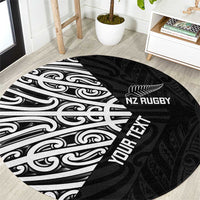 New Zealand Silver Fern Rugby Custom Round Carpet Maori Koru Go Black Fern LT14 Black - Polynesian Pride