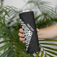 New Zealand Silver Fern Rugby Custom Skinny Tumbler Maori Koru Go Black Fern LT14 - Polynesian Pride
