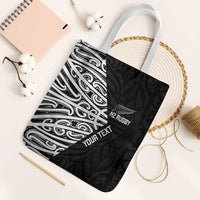 New Zealand Silver Fern Rugby Custom Tote Bag Maori Koru Go Black Fern LT14 White Strap One Size Black - Polynesian Pride
