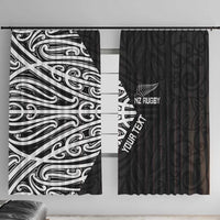 New Zealand Silver Fern Rugby Custom Window Curtain Maori Koru Go Black Fern LT14 With Hooks Black - Polynesian Pride