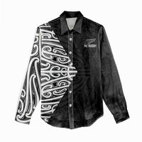 New Zealand Silver Fern Rugby Custom Women Casual Shirt Maori Koru Go Black Fern - Polynesian Pride