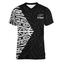 New Zealand Silver Fern Rugby Custom Women V-Neck T-Shirt Maori Koru Go Black Fern LT14 Female Black - Polynesian Pride