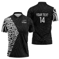 New Zealand Silver Fern Rugby Custom Zipper Polo Shirt Maori Koru Go Black Fern LT14 - Polynesian Pride