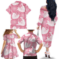 Pink Aloha Hawaii Family Matching Off The Shoulder Long Sleeve Dress and Hawaiian Shirt Monstera Hibiscus Plumeria Seamless Vibes LT14 - Polynesian Pride