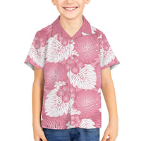 Pink Aloha Hawaii Family Matching Off The Shoulder Long Sleeve Dress and Hawaiian Shirt Monstera Hibiscus Plumeria Seamless Vibes LT14 Son's Shirt Pink - Polynesian Pride