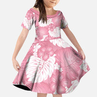 Pink Aloha Hawaii Family Matching Short Sleeve Bodycon Dress and Hawaiian Shirt Monstera Hibiscus Plumeria Seamless Vibes LT14 Daughter's Dress Pink - Polynesian Pride