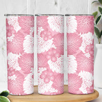Pink Aloha Hawaii Skinny Tumbler Monstera Hibiscus Plumeria Seamless Vibes LT14 - Polynesian Pride
