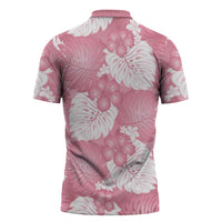 Pink Aloha Hawaii Zipper Polo Shirt Monstera Hibiscus Plumeria Seamless Vibes LT14 - Polynesian Pride