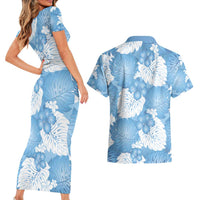 Blue Aloha Hawaii Couples Matching Short Sleeve Bodycon Dress and Hawaiian Shirt Monstera Hibiscus Plumeria Seamless Vibes LT14 - Polynesian Pride
