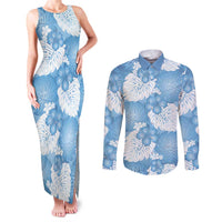 Blue Aloha Hawaii Couples Matching Tank Maxi Dress and Long Sleeve Button Shirt Monstera Hibiscus Plumeria Seamless Vibes LT14 Blue - Polynesian Pride