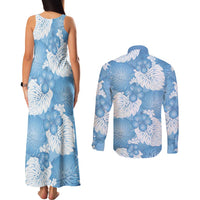 Blue Aloha Hawaii Couples Matching Tank Maxi Dress and Long Sleeve Button Shirt Monstera Hibiscus Plumeria Seamless Vibes LT14 - Polynesian Pride