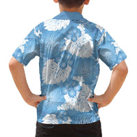 Blue Aloha Hawaii Family Matching Off The Shoulder Long Sleeve Dress and Hawaiian Shirt Monstera Hibiscus Plumeria Seamless Vibes LT14 - Polynesian Pride