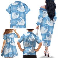 Blue Aloha Hawaii Family Matching Off The Shoulder Long Sleeve Dress and Hawaiian Shirt Monstera Hibiscus Plumeria Seamless Vibes LT14 - Polynesian Pride