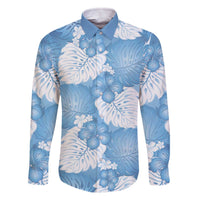 Blue Aloha Hawaii Family Matching Off The Shoulder Long Sleeve Dress and Hawaiian Shirt Monstera Hibiscus Plumeria Seamless Vibes LT14 Dad's Shirt - Long Sleeve Blue - Polynesian Pride