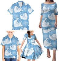 Blue Aloha Hawaii Family Matching Puletasi and Hawaiian Shirt Monstera Hibiscus Plumeria Seamless Vibes LT14 - Polynesian Pride
