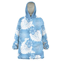 Blue Aloha Hawaii Wearable Blanket Hoodie Monstera Hibiscus Plumeria Seamless Vibes LT14 One Size Blue - Polynesian Pride