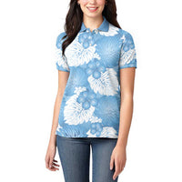 Blue Aloha Hawaii Women Polo Shirt Monstera Hibiscus Plumeria Seamless Vibes - Polynesian Pride