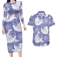 Purple Aloha Hawaii Couples Matching Long Sleeve Bodycon Dress and Hawaiian Shirt Monstera Hibiscus Plumeria Seamless Vibes LT14 Purple - Polynesian Pride