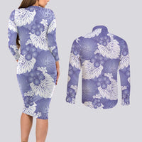 Purple Aloha Hawaii Couples Matching Long Sleeve Bodycon Dress and Long Sleeve Button Shirt Monstera Hibiscus Plumeria Seamless Vibes LT14 - Polynesian Pride