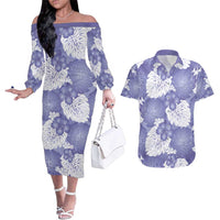 Purple Aloha Hawaii Couples Matching Off The Shoulder Long Sleeve Dress and Hawaiian Shirt Monstera Hibiscus Plumeria Seamless Vibes LT14 Purple - Polynesian Pride