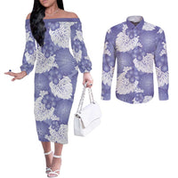 Purple Aloha Hawaii Couples Matching Off The Shoulder Long Sleeve Dress and Long Sleeve Button Shirt Monstera Hibiscus Plumeria Seamless Vibes LT14 Purple - Polynesian Pride