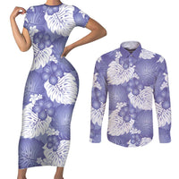 Purple Aloha Hawaii Couples Matching Short Sleeve Bodycon Dress and Long Sleeve Button Shirt Monstera Hibiscus Plumeria Seamless Vibes LT14 Purple - Polynesian Pride